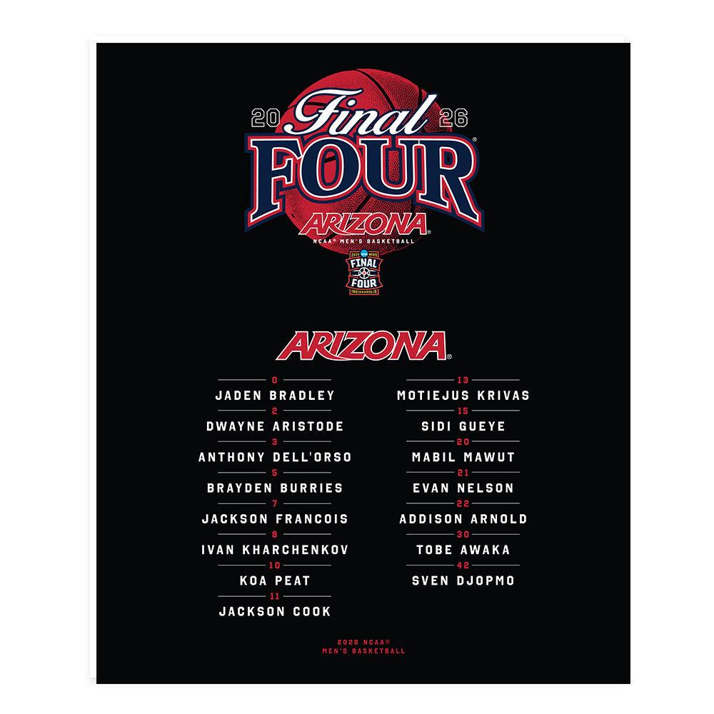 Arizona - NCAA Mens Basketball - Final Four® Roster NCAA® March Madness® 2026 Poster 20x24-0