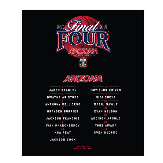Arizona - NCAA Mens Basketball - Final Four® Roster NCAA® March Madness® 2026 Poster 20x24-0