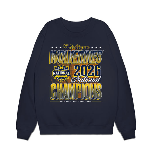 Michigan - NCAA Men's Basketball : Morez Johnson Jr. - National Champions NCAA® March Madness® 2026 Premium Crewneck Sweatshirt-0