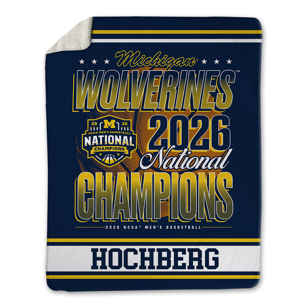 Michigan - NCAA Men's Basketball : Harrison Hochberg - National Champions NCAA® March Madness® 2026 Blanket-0