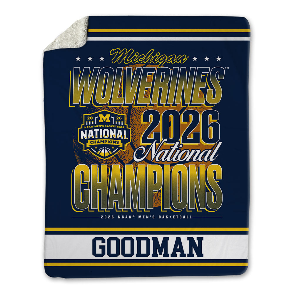 Michigan - NCAA Men's Basketball : Oscar Goodman - National Champions NCAA® March Madness® 2026 Blanket-0
