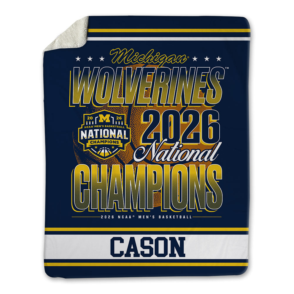 Michigan - NCAA Men's Basketball : Lorenzo Cason - National Champions NCAA® March Madness® 2026 Blanket-0