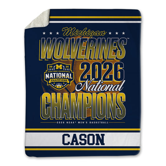 Michigan - NCAA Men's Basketball : Lorenzo Cason - National Champions NCAA® March Madness® 2026 Blanket-0