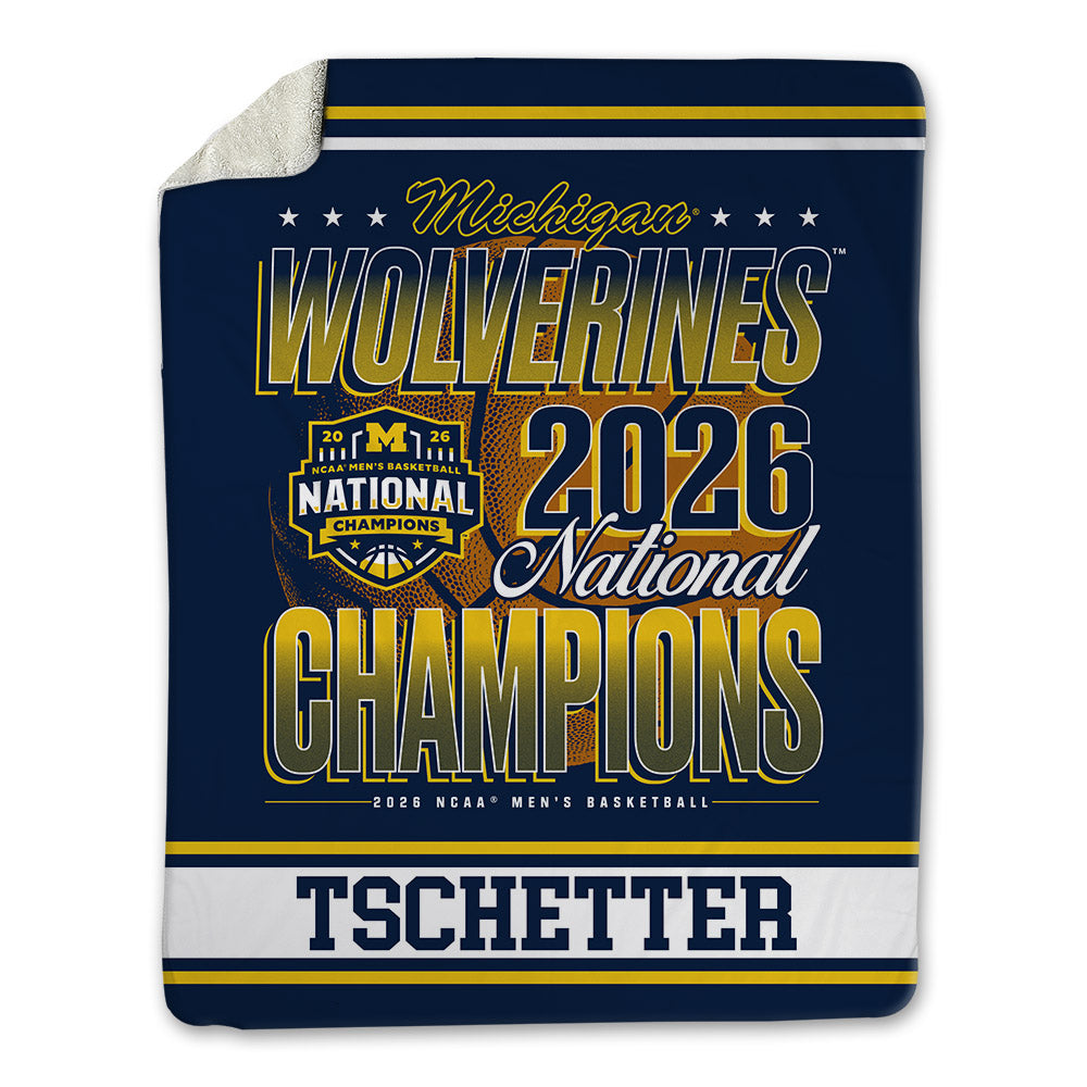 Michigan - NCAA Men's Basketball : Will Tschetter - National Champions NCAA® March Madness® 2026 Blanket-0