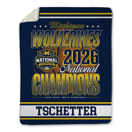 Michigan - NCAA Men's Basketball : Will Tschetter - National Champions NCAA® March Madness® 2026 Blanket-0