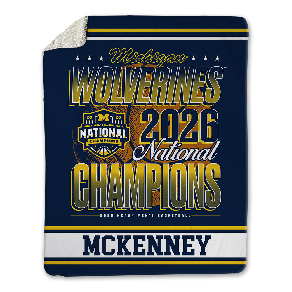 Michigan - NCAA Men's Basketball : Trey McKenney - National Champions NCAA® March Madness® 2026 Blanket-0