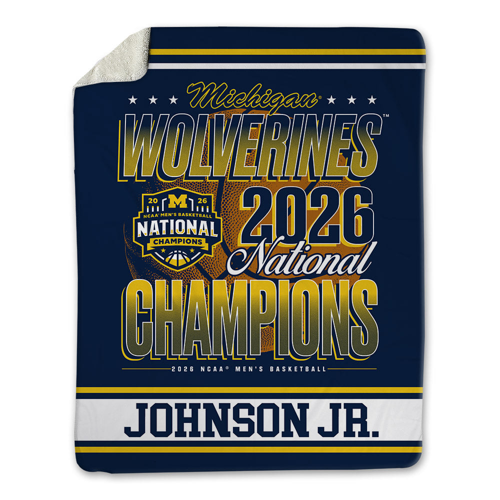 Michigan - NCAA Men's Basketball : Morez Johnson Jr. - National Champions NCAA® March Madness® 2026 Blanket-0