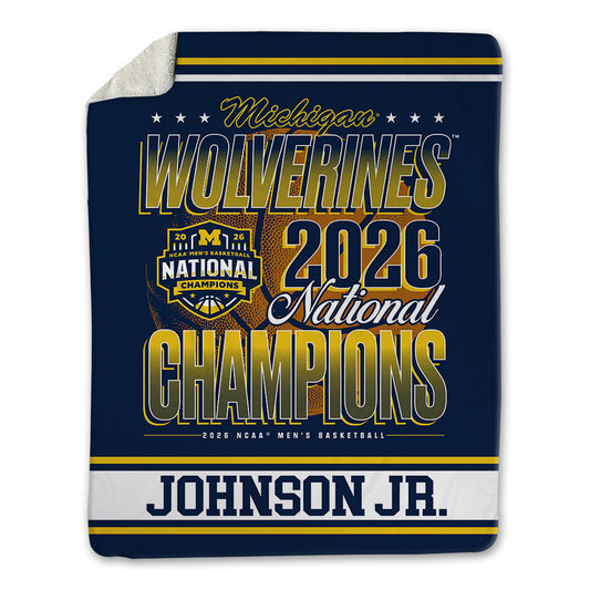 Michigan - NCAA Men's Basketball : Morez Johnson Jr. - National Champions NCAA® March Madness® 2026 Blanket-0