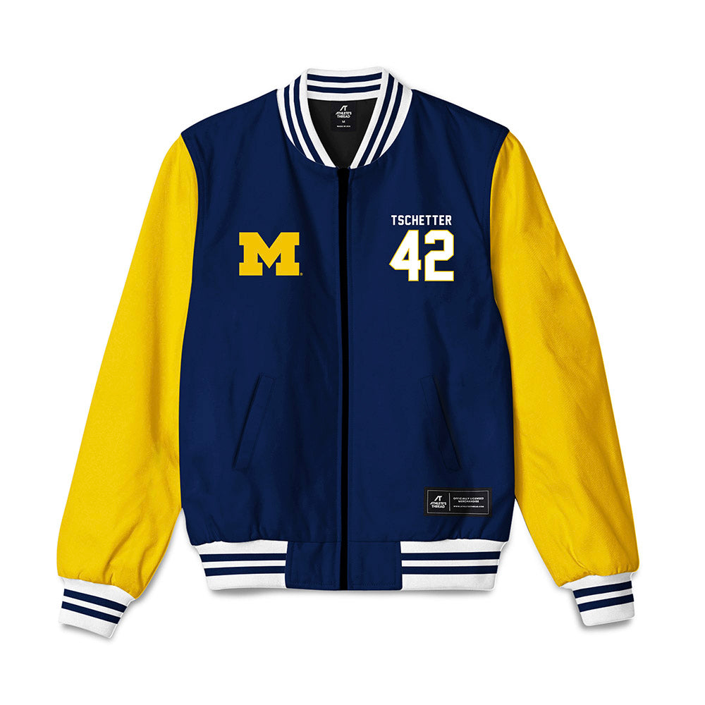 Michigan - NCAA Men's Basketball : Will Tschetter - National Champions NCAA® March Madness® 2026 Bomber Jacket-0
