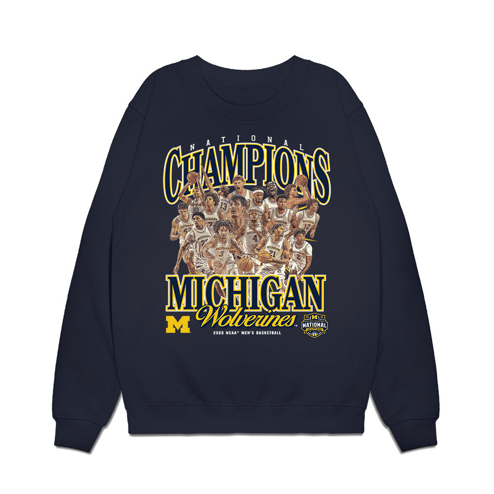 Michigan - NCAA Men's Basketball : National Champions NCAA® March Madness® 2026 Team Collage Premium Crewneck Sweatshirt-0