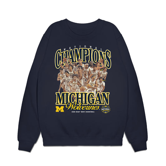 Michigan - NCAA Men's Basketball : National Champions NCAA® March Madness® 2026 Team Collage Premium Crewneck Sweatshirt-0