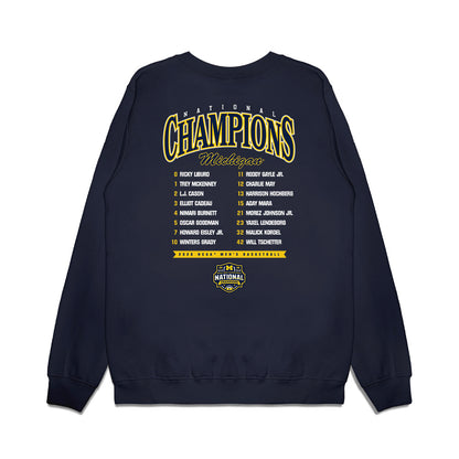Michigan - NCAA Mens Basketball - National Champions NCAA® March Madness® 2026 Roster List Premium Crewneck Sweatshirt-1