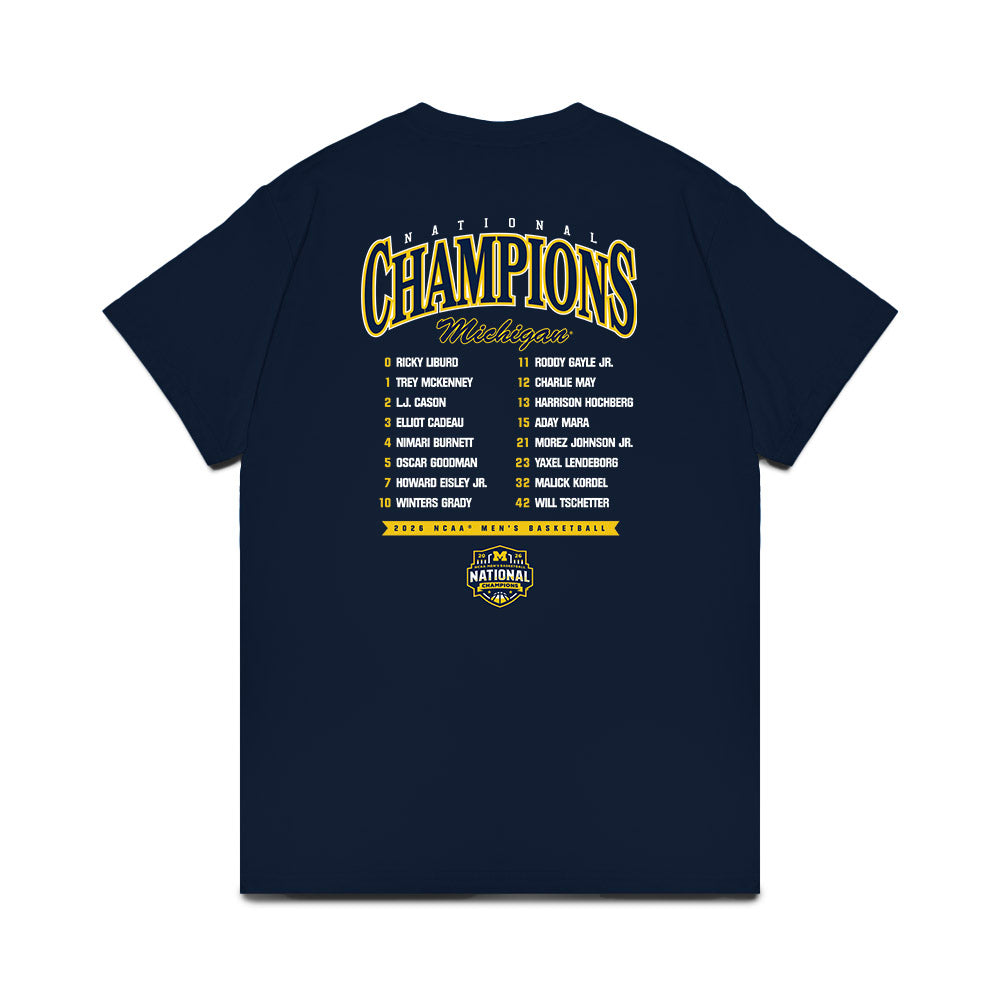 Michigan - NCAA Mens Basketball - National Champions NCAA® March Madness® 2026 Roster List Comfort Colors T-Shirt-1