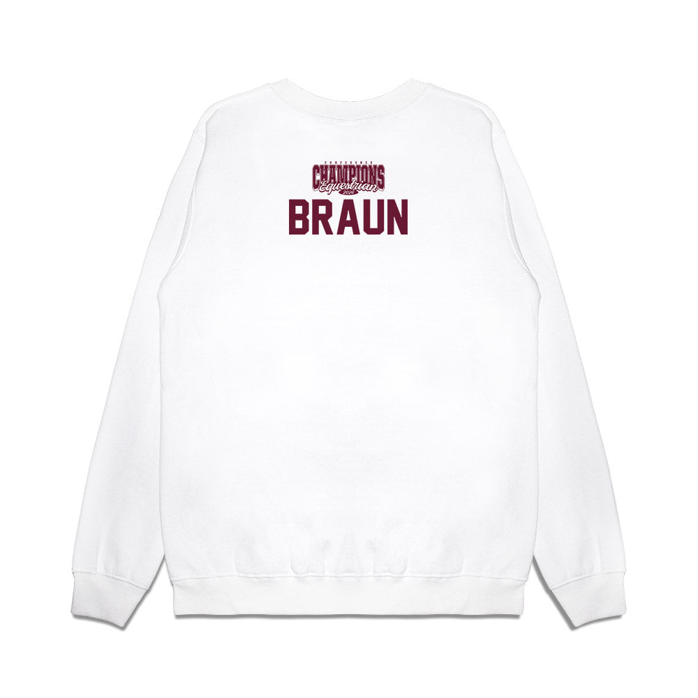 Texas A&M - NCAA Equestrian : Meagan Braun - Conference Champions Premium Crewneck Sweatshirt-1