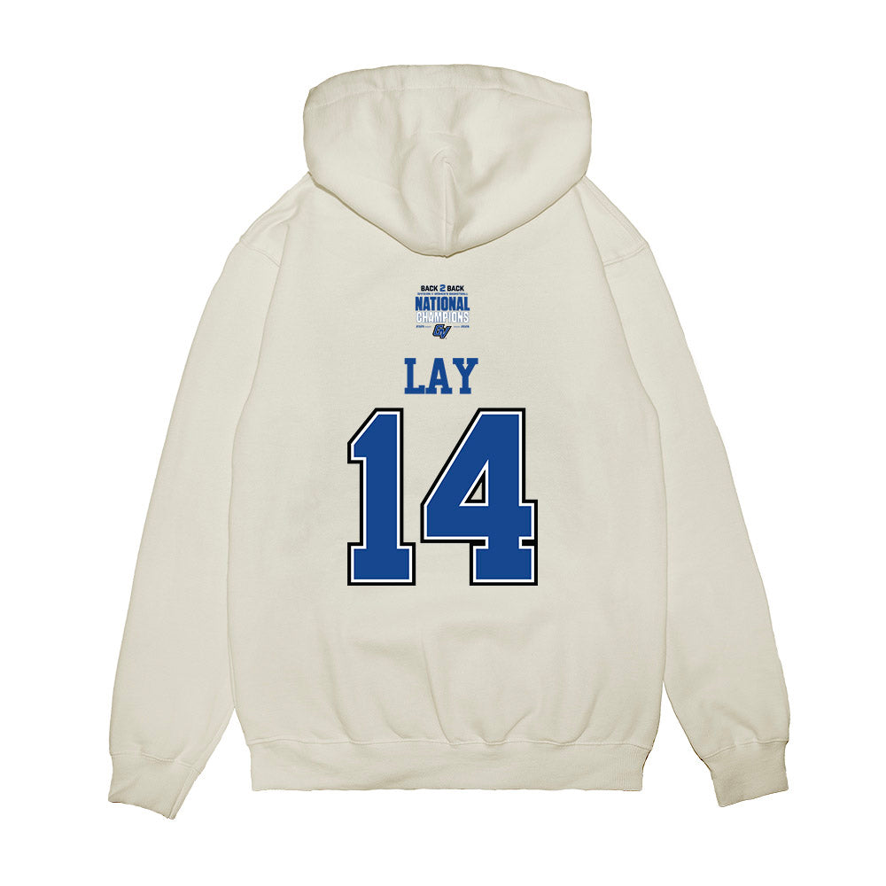 Grand Valley - NCAA Women's Basketball : Avery Lay - DII Back to Back National Champions Premium Hooded Sweatshirt-1