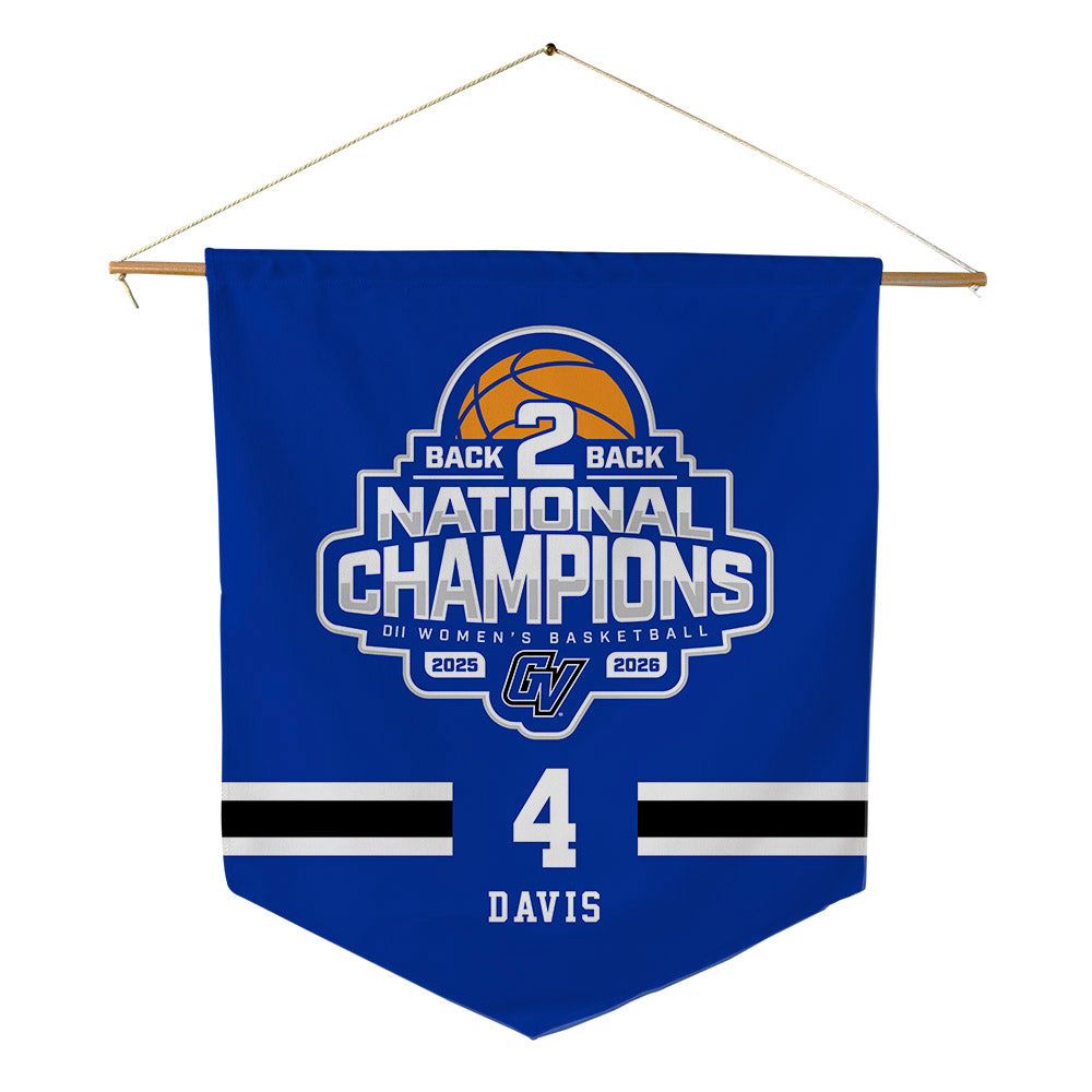 Grand Valley - NCAA Women's Basketball : Anayya Davis - 2026 Back to Back DII National Champions Pennant - 18" x 21"-0