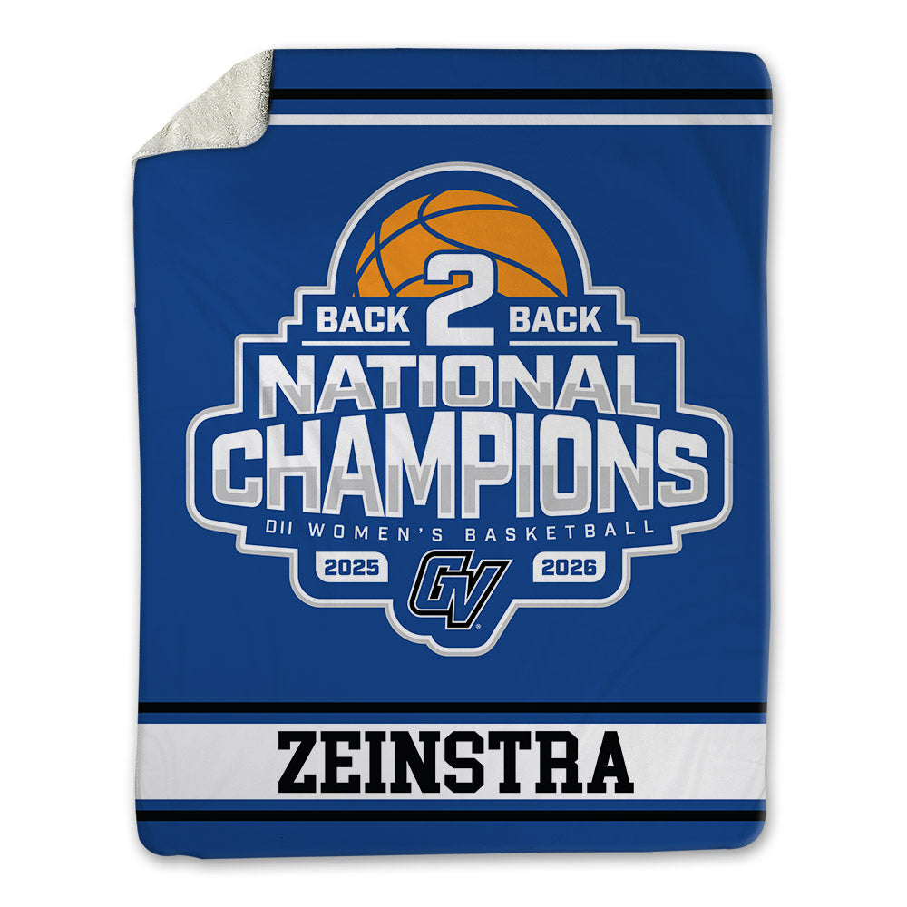 Grand Valley - NCAA Women's Basketball : Avery Zeinstra - 2026 Back to Back DII National Champions Blanket-0