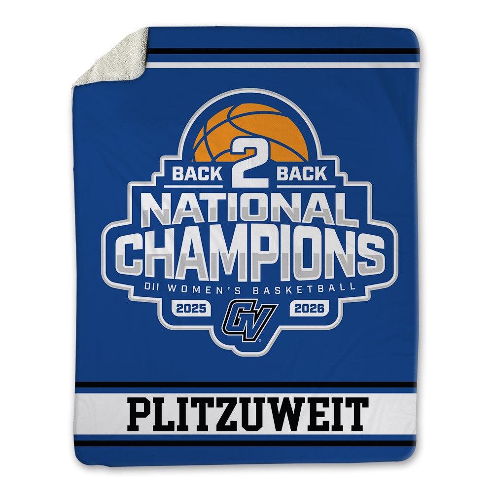 Grand Valley - NCAA Women's Basketball : Lexi Plitzuweit - 2026 Back to Back DII National Champions Blanket-0