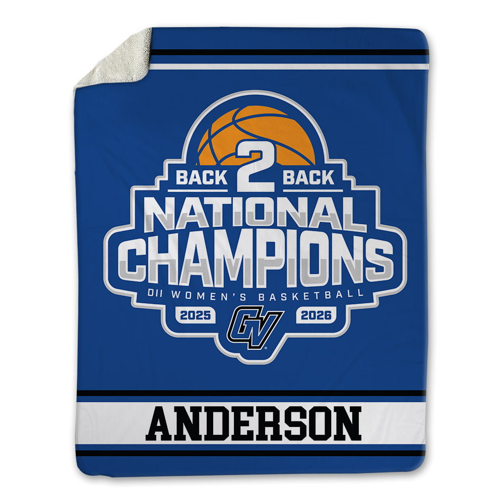 Grand Valley - NCAA Women's Basketball : Molly Anderson - 2026 Back to Back DII National Champions Blanket-0