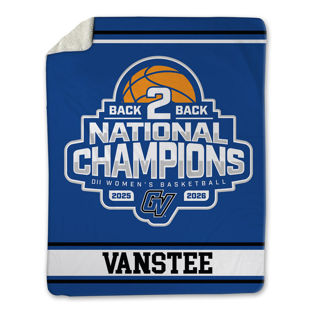 Grand Valley - NCAA Women's Basketball : Paige VanStee - 2026 Back to Back DII National Champions Blanket-0