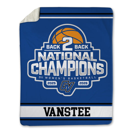 Grand Valley - NCAA Women's Basketball : Paige VanStee - 2026 Back to Back DII National Champions Blanket-0