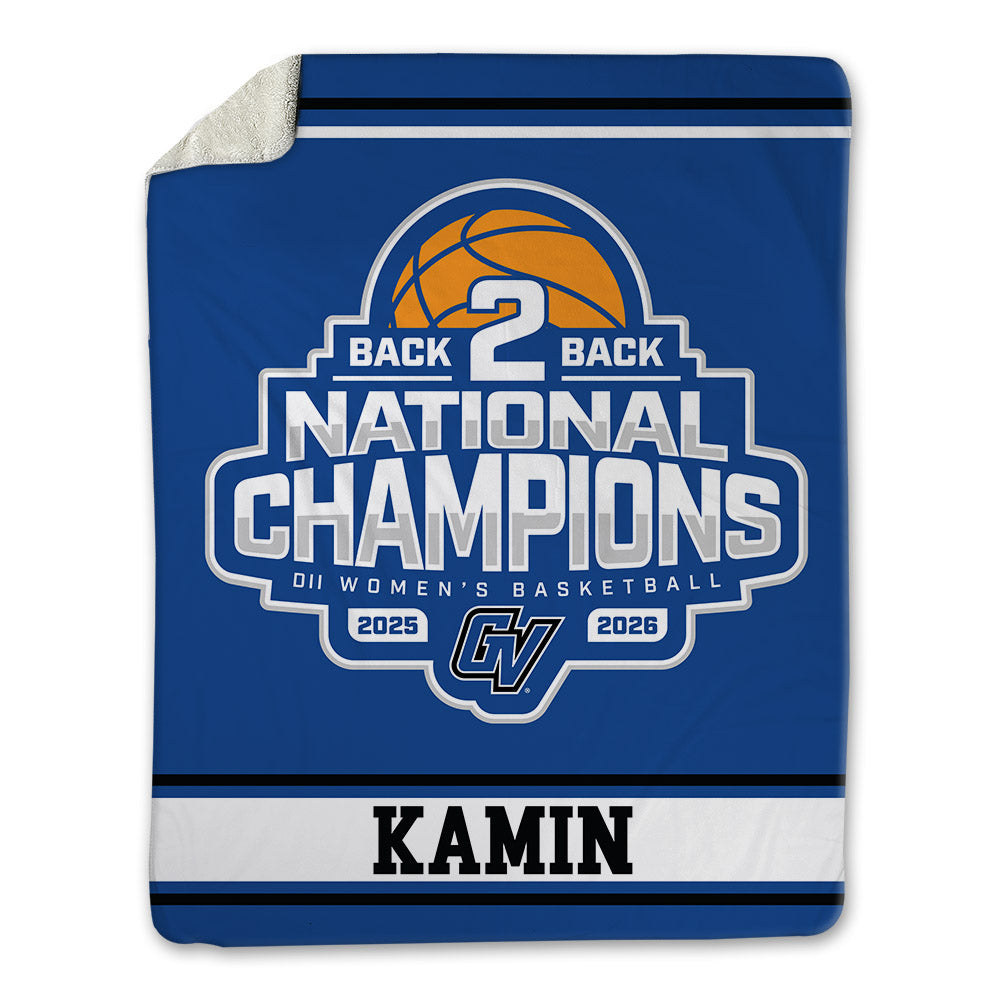 Grand Valley - NCAA Women's Basketball : Nicole Kamin - 2026 Back to Back DII National Champions Blanket-0