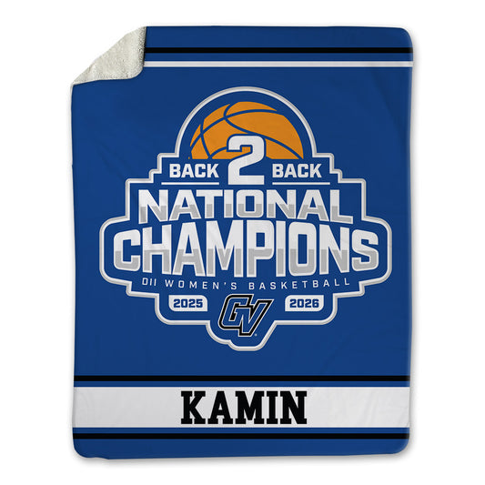 Grand Valley - NCAA Women's Basketball : Nicole Kamin - 2026 Back to Back DII National Champions Blanket-0