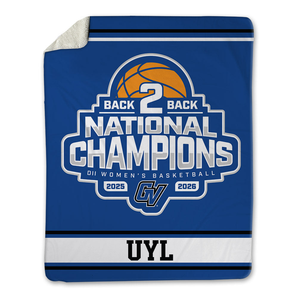 Grand Valley - NCAA Women's Basketball : Madi Uyl - 2026 Back to Back DII National Champions Blanket-0