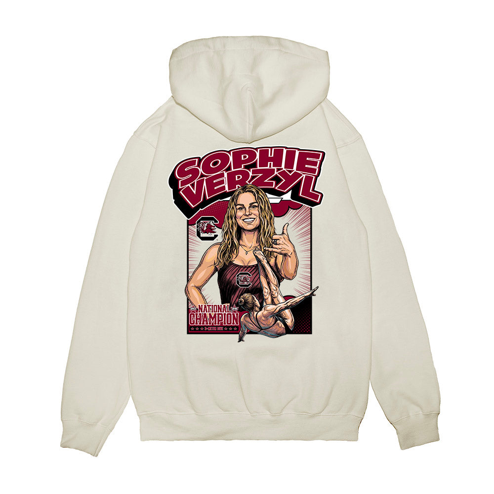 South Carolina - NCAA Women's Swimming & Diving : Sophie Verzyl - National Champion Caricature Premium Hooded Sweatshirt-1