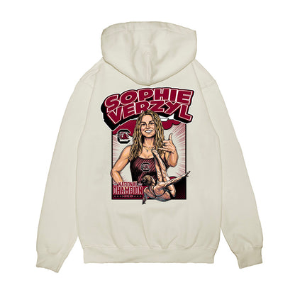 South Carolina - NCAA Women's Swimming & Diving : Sophie Verzyl - National Champion Caricature Premium Hooded Sweatshirt-1
