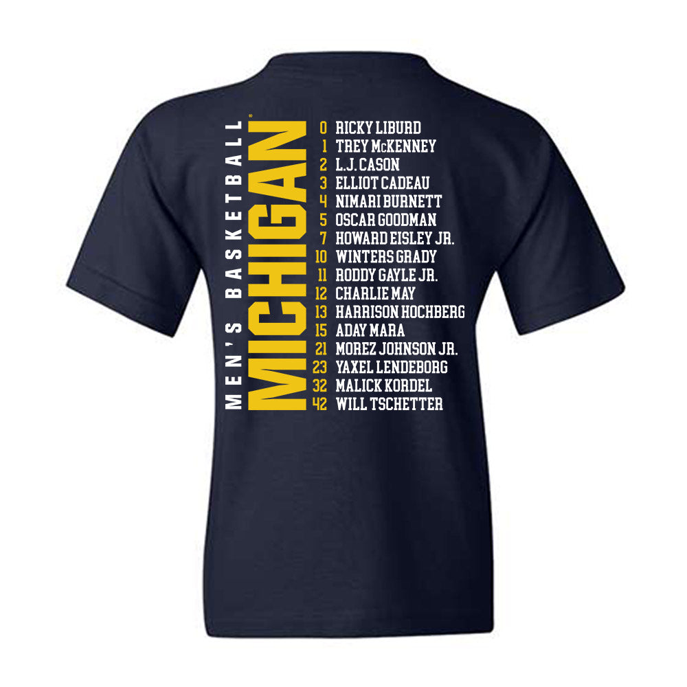 Michigan - NCAA Men's Basketball : Roster Youth T-Shirt-1