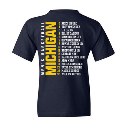 Michigan - NCAA Men's Basketball : Roster Youth T-Shirt-1