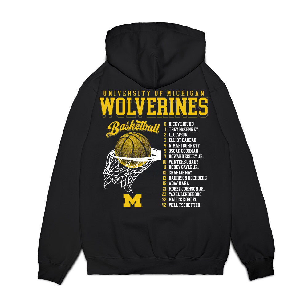 Michigan - NCAA Men's Basketball : Roster Premium Hooded Sweatshirt-1