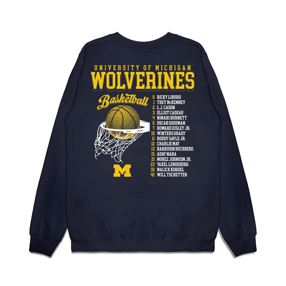 Michigan - NCAA Men's Basketball : Roster Premium Crewneck Sweatshirt-1