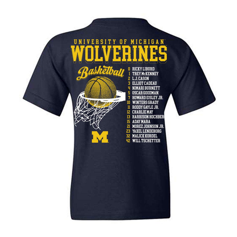 Michigan - NCAA Men's Basketball : Roster Youth T-Shirt-1