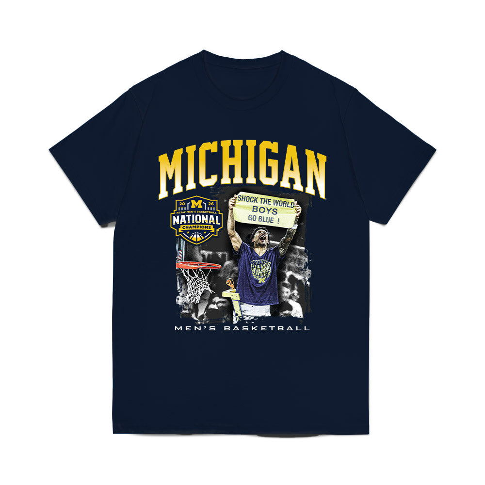 Michigan - NCAA Men's Basketball : National Champions NCAA® March Madness® Shock the World Comfort Colors T-Shirt-0