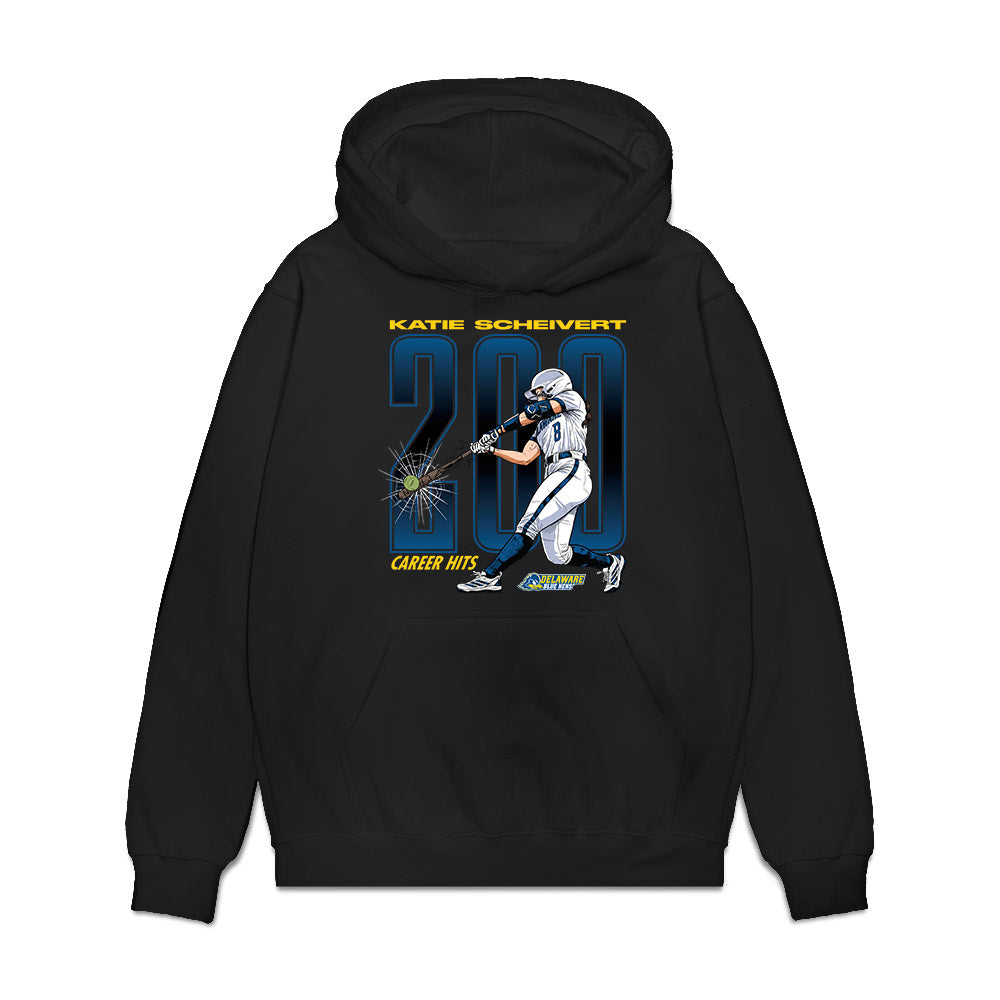 Delaware - NCAA Softball : Katie Scheivert - 200 Career Hits Collage Premium Hooded Sweatshirt-0