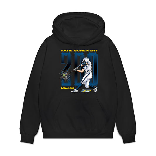 Delaware - NCAA Softball : Katie Scheivert - 200 Career Hits Collage Premium Hooded Sweatshirt-0