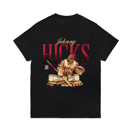 DU - NCAA Men's Ice Hockey : Johnny Hicks - Caricature Comfort Colors T-Shirt-0