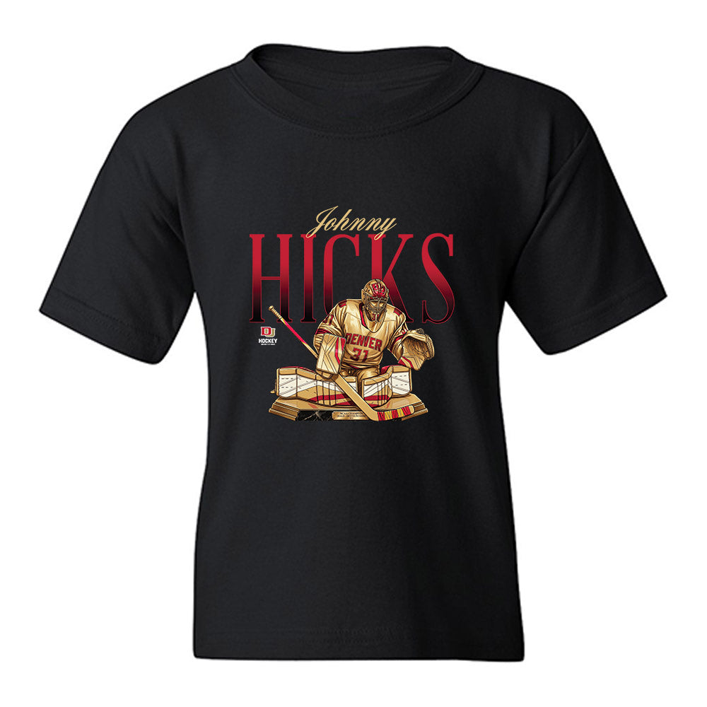 DU - NCAA Men's Ice Hockey : Johnny Hicks - Caricature Youth T-Shirt-0