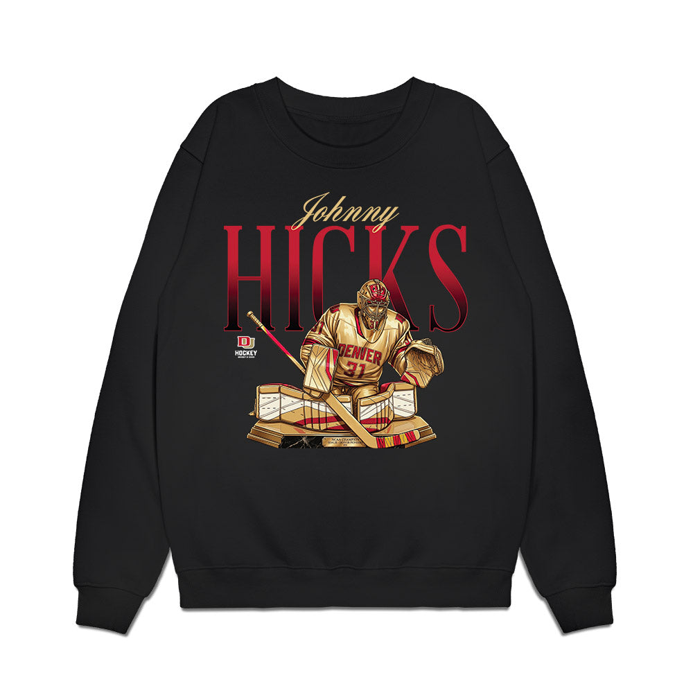 DU - NCAA Men's Ice Hockey : Johnny Hicks - Caricature Premium Crewneck Sweatshirt-0