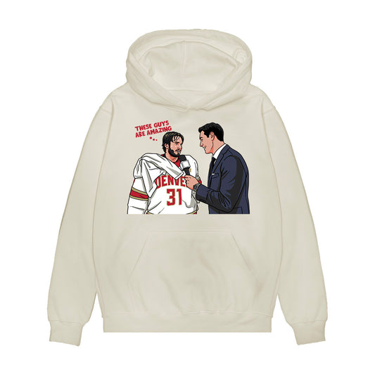 DU - NCAA Men's Ice Hockey : Johnny Hicks - Caricature Premium Hooded Sweatshirt-0