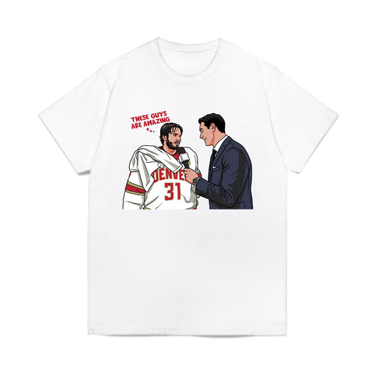 DU - NCAA Men's Ice Hockey : Johnny Hicks - Caricature Comfort Colors T-Shirt-0