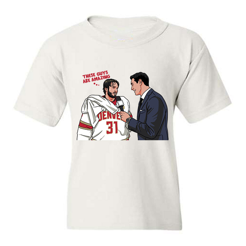 DU - NCAA Men's Ice Hockey : Johnny Hicks - Caricature Youth T-Shirt-0