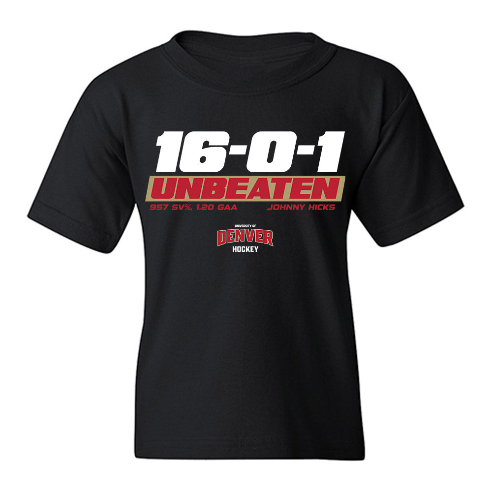 DU - NCAA Men's Ice Hockey : Johnny Hicks - Unbeaten Youth T-Shirt-0