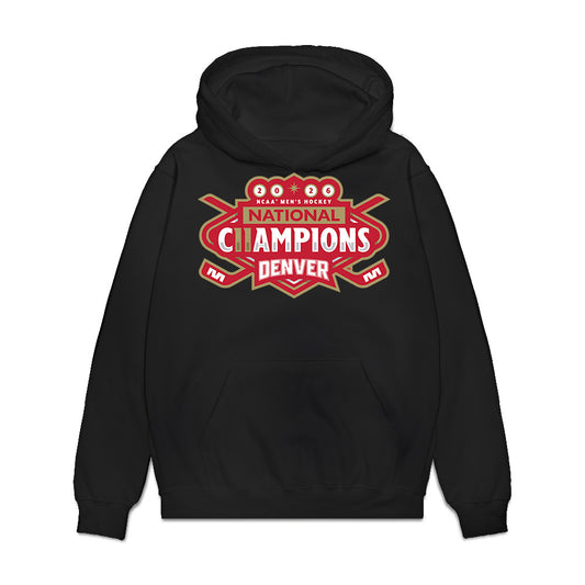 DU - NCAA Men's Ice Hockey : Johnny Hicks - NCAA® 2026 National Champions Premium Hooded Sweatshirt-0