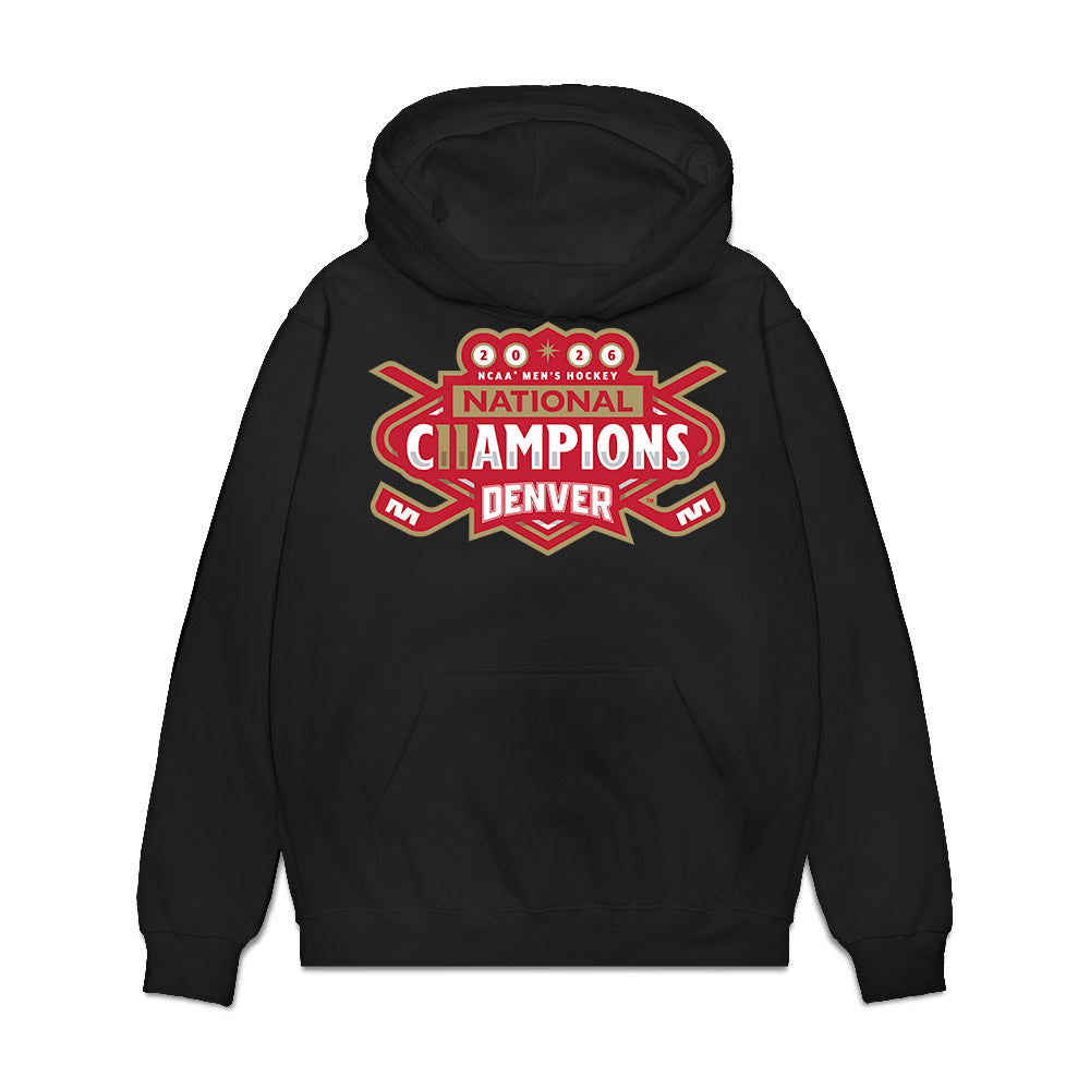 DU - NCAA Men's Ice Hockey : Jack Devine - NCAA® 2026 National Champions Premium Hooded Sweatshirt-0