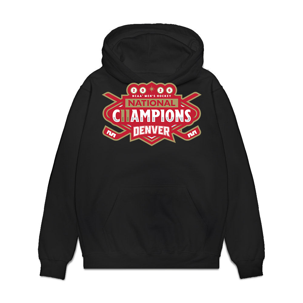 DU - NCAA Men's Ice Hockey : Clarke Caswell - NCAA® 2026 National Champions Premium Hooded Sweatshirt-0