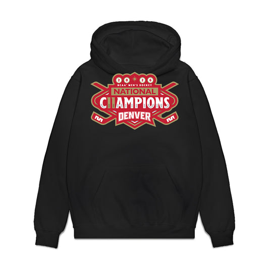 DU - NCAA Men's Ice Hockey : Clarke Caswell - NCAA® 2026 National Champions Premium Hooded Sweatshirt-0