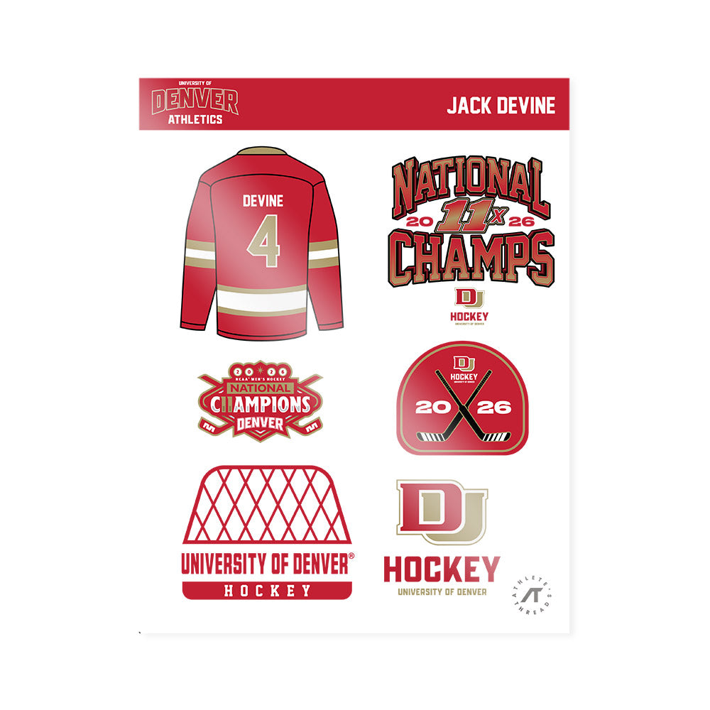 DU - NCAA Men's Ice Hockey : Jack Devine - NCAA® 2026 National Champions Sticker Sheet-0
